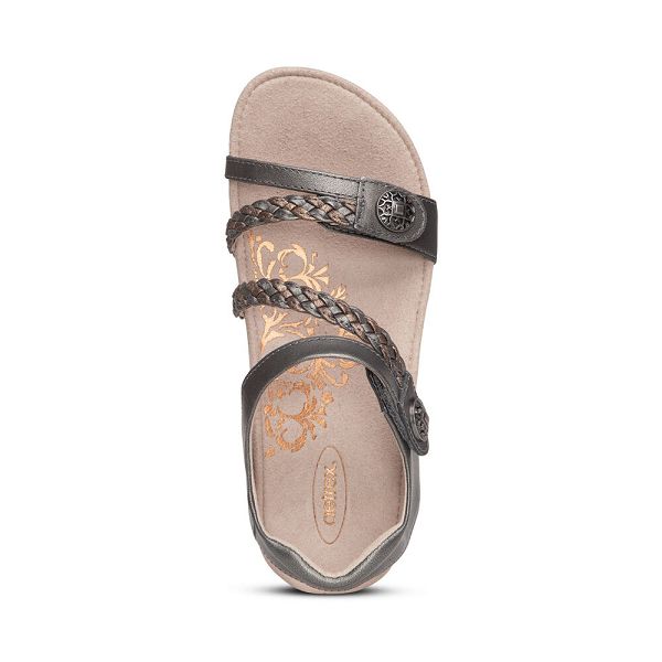 Aetrex Women's Jillian Braided Quarter Strap Sandals - Gunmetal | USA SSMYMPO